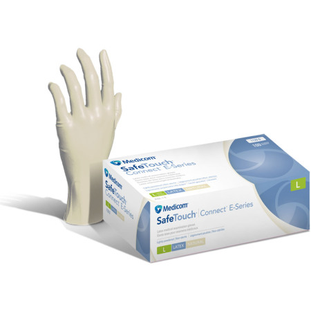 Рукавички оглядові латексні припудрені,нестерильні SafeTouch E-series Connect™, в упаковці 50 пар