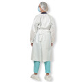 Халат одноразовий поліпропіленовий (РР+міcroPE) з трикотажним манжетом, на зав’язках, з поясом, для захисту від пилу, бруду, бризок